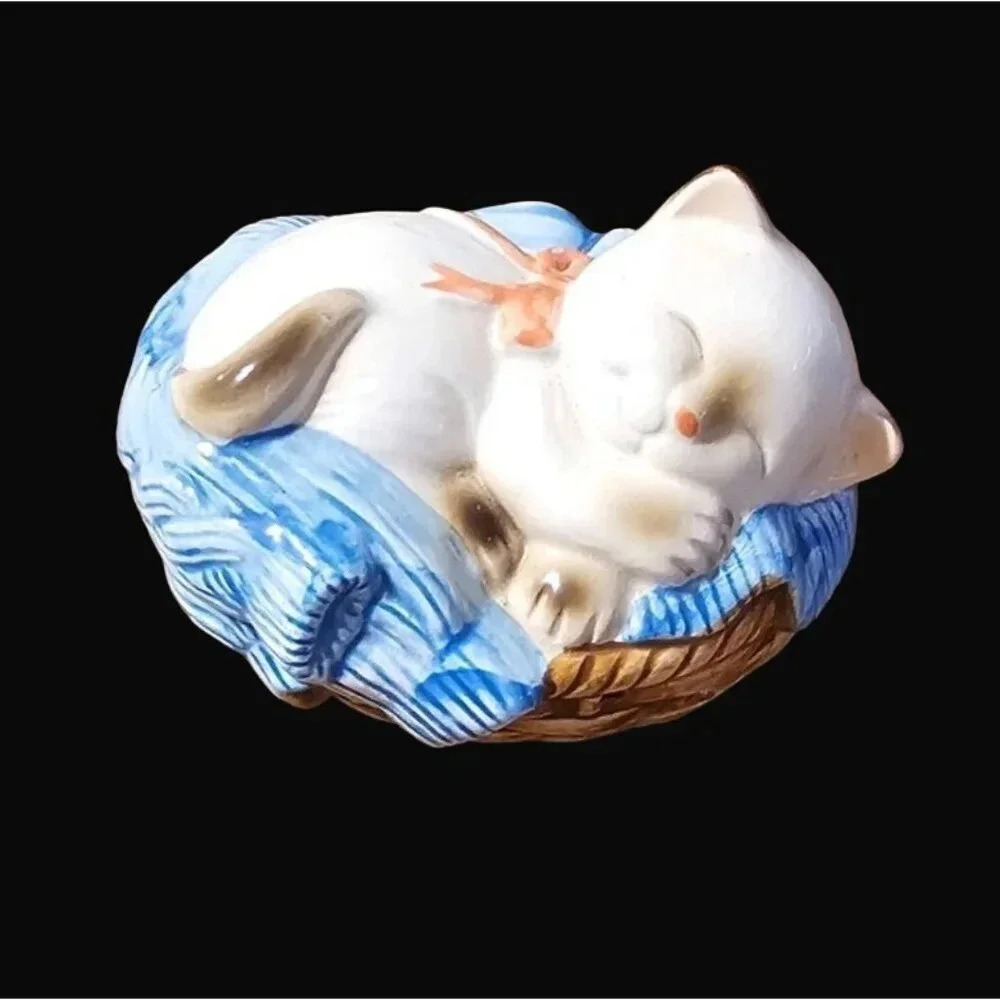 Vtg 1983 AVON Ceramic Potpourri Pomander Sleeping Kitten In Basket Made in Japan - Picture 7 of 13